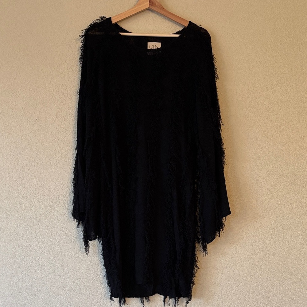 CHASER Black Fringe Long Sleeve Dress
